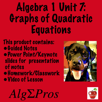 Preview of Algebra 1. Graphs of Quadratic Functions (with video of lesson)