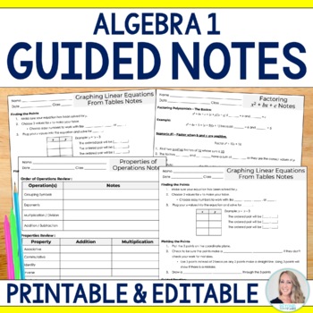 Preview of Algebra 1 Guided Notes