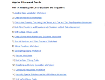 Preview of Algebra 1 Homework Bundle (Whole Year)