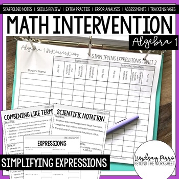 Preview of Simplifying Expressions Algebra 1 Math Intervention Unit
