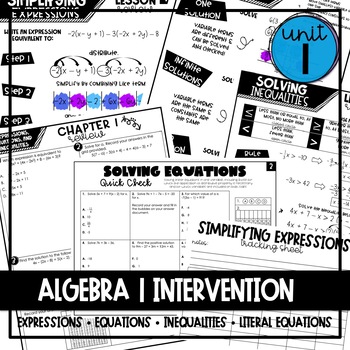 Preview of Algebra 1 Intervention Unit 1 (Expressions, Equations, & Inequalities)