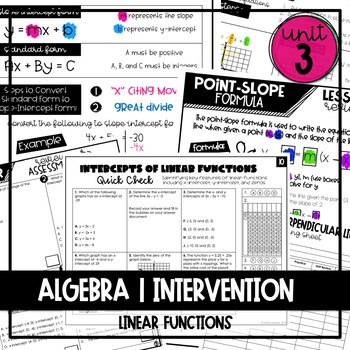 Preview of Algebra 1 Intervention Unit 3 (Linear Functions)