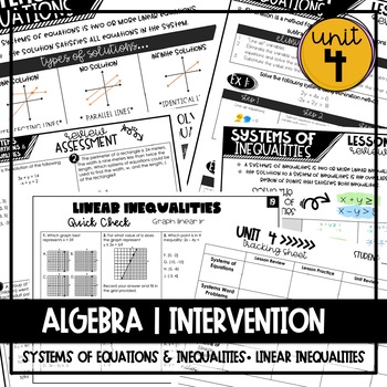 Preview of Algebra 1 Intervention Unit 4 (Systems of Equations & Inequalities)