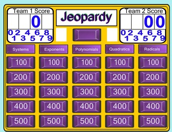 Preview of Algebra 1 Jeopardy Review