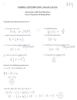 Algebra Keystone Review Worksheets Teaching Resources Tpt