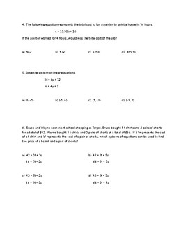 Algebra 1 Keystone - Module 1 Linear Equations Pre-Assessment | TpT