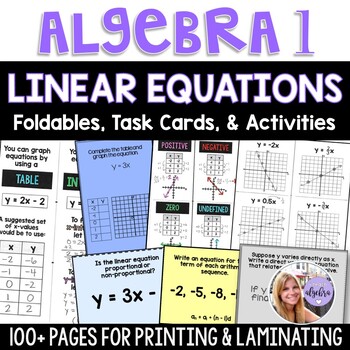 Preview of Algebra 1 - Linear Functions Foldables & Task Cards - BUNDLE Part 1