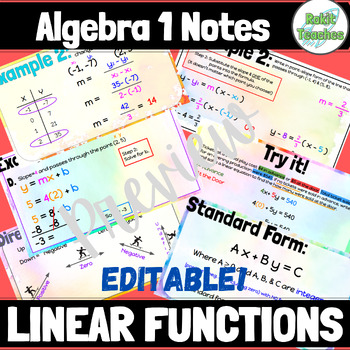 Preview of EDITABLE Algebra 1: Linear Functions Notes BUNDLE