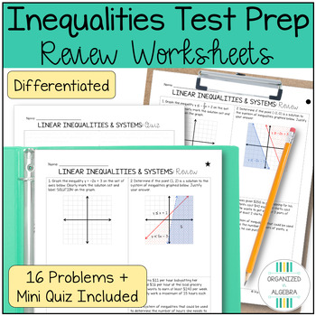 Preview of Algebra 1 Linear Inequalities and Systems Review Worksheet Test Prep