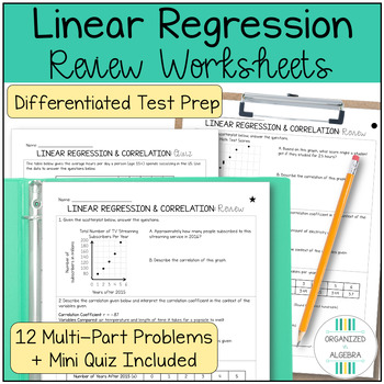 Preview of Algebra 1 Linear Regression and Correlation Review Worksheet Test Prep