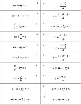 Algebra 1 - Literal Equations Matching Cards by Amazing Algebra | TpT