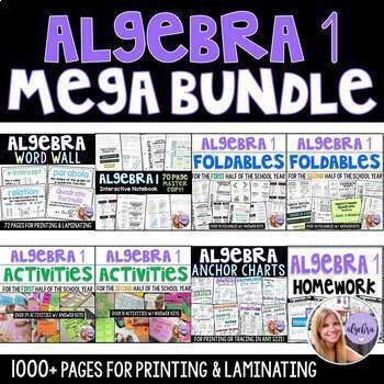 Preview of Algebra 1 MEGA Bundle - Foldables, Notes, Activites, Posters, HW, Assessments
