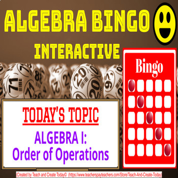 Preview of Algebra 1 Math Game Bingo Activity #1 Basic Order of Operations