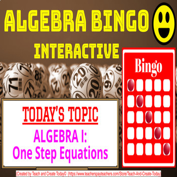 Preview of Algebra 1 Math Game Bingo Activity #5 One Step Equations