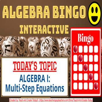 Preview of Summer Freebie Algebra 1 Math Game Bingo Activity #6 Multi Step Equations