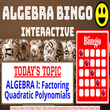 Preview of Algebra 1 Math Game Bingo Activity #8 Factoring Quadratic Polynomials