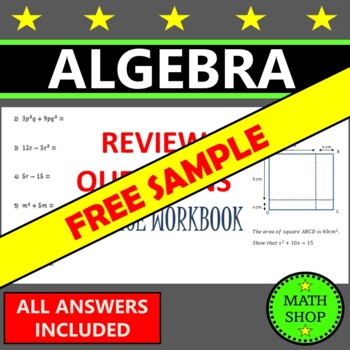 Preview of Algebra 1 Math Review Math Test Prep FREEBIE Math Worksheets 6th 7th 8th Grade