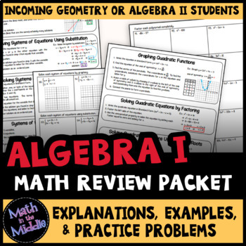 Algebra 1 Review Packet - End of Year Math Summer Packet by Math in the