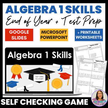 Preview of Algebra 1 Math Skills Test Prep End of Year EOC Review Game Powerpoint Google