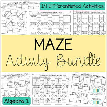 Preview of Algebra 1 Maze Differentiated Printable Activity Bundle