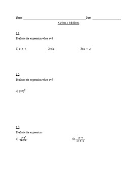 Preview of Algebra 1 Mid Term