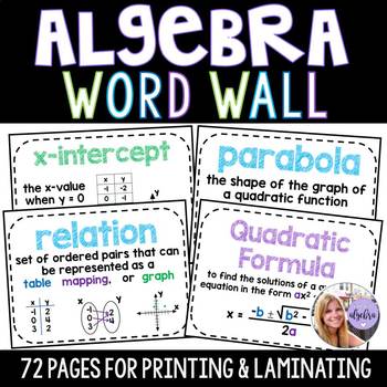 Preview of Algebra 1 & Middle School Math Word Wall Posters - Set of 72 Words
