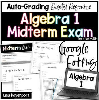 Preview of Algebra 1 Midterm Exam for use with Google Forms