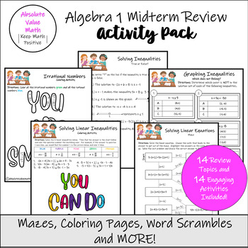 Preview of Algebra 1 Midterm Review Activity Pack | No Prep Math Review | Math Activities
