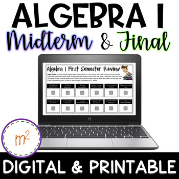 Preview of Algebra 1 Midterm and Final with Reviews Print and Digital for use with Google