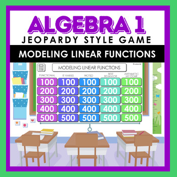 Preview of Algebra 1 Modeling Linear Functions Jeopardy Style Review Game