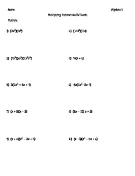 multiplying polynomials common core algebra 1 homework