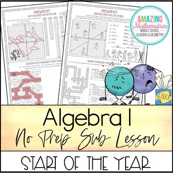 Preview of Algebra 1 No Prep Sub Lesson / Substitute Teacher Activity - Start of The Year