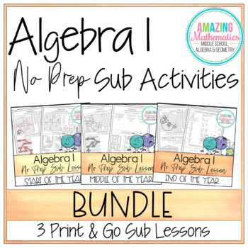 Preview of Algebra 1 No Prep Sub Lesson / Substitute Teacher Activities Bundle
