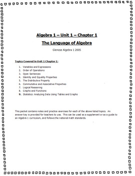 Preview of Algebra 1 Notes - Chapter 1 - The Language of Algebra