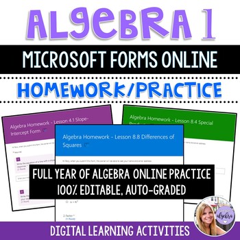 Preview of Algebra 1 - Online Practice & Homework Using Microsoft Forms - Digital Learning