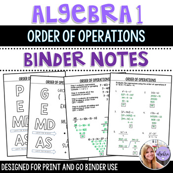Preview of Algebra 1 - Order of Operations - Binder Notes