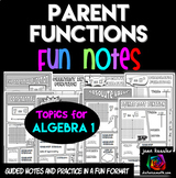 Algebra 1 Parent Functions Fun Notes Doodle Pages Organizers