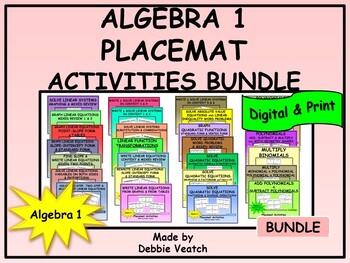 Preview of Algebra 1 Placemat Activities BUNDLE | Digital - Distance Learning