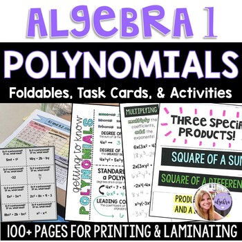 Preview of Algebra 1 - Polynomials Foldable and Task Card Bundle