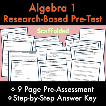 Preview of Algebra 1: RESEARCH BASED 9-Page PreTest / PreAssessment with Answers