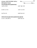 Algebra 1-Quadratic Formula Quiz with Bonus Questions