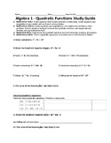 Algebra 1 - Quadratic Functions Study Guide, Test and Answer Key