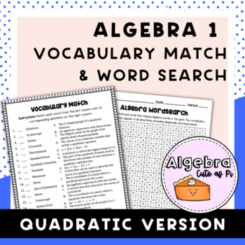 Preview of Algebra 1 - Quadratic Functions Vocabulary Matching and Word Search