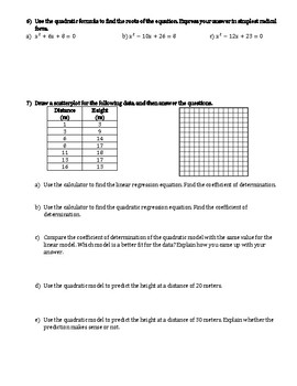 Quadratic Regression Word Problems Worksheet  Kidz Activities