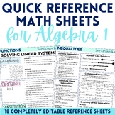 Algebra 1 Quick Reference Sheets