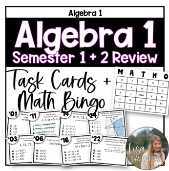 Preview of Algebra 1 FULL YEAR REVIEW Task Cards + Math Bingo + for EASEL