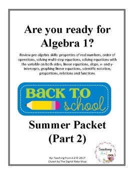 Preview of Algebra 1 Readiness B2S Packet PART 2