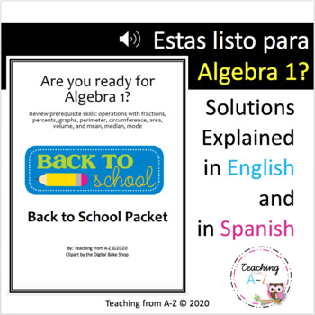 Preview of Algebra 1 Readiness Packet Solutions Explained in English and Spanish ELL