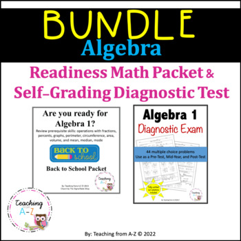 Algebra 1 Readiness Packet And Diagnostic Test Bundle By Teaching From A-Z