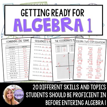 Preview of Algebra 1 - Readiness Prep / Summer Packet for Students Going into Algebra 1